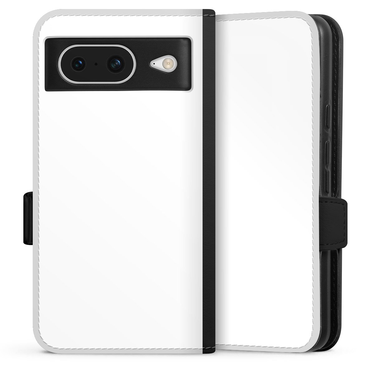 Google Pixel 8 Handy Klapphülle Handyhülle aus Kunst Leder schwarz Flip Case Unicoloured Colour White Sideflip mit Lasche