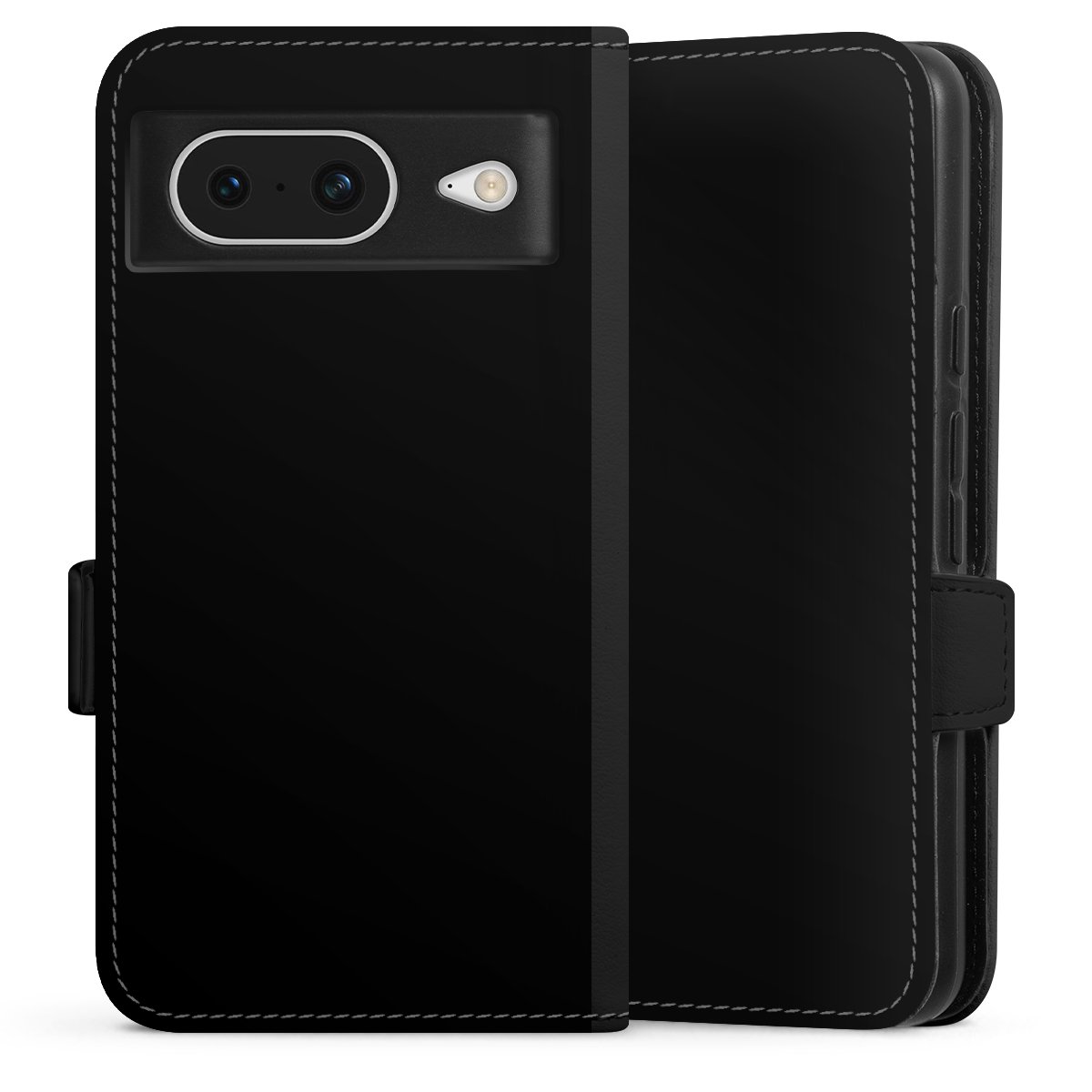 Google Pixel 8 Handy Klapphülle Handyhülle aus Kunst Leder schwarz Flip Case Black Colour Unicoloured Sideflip mit Lasche