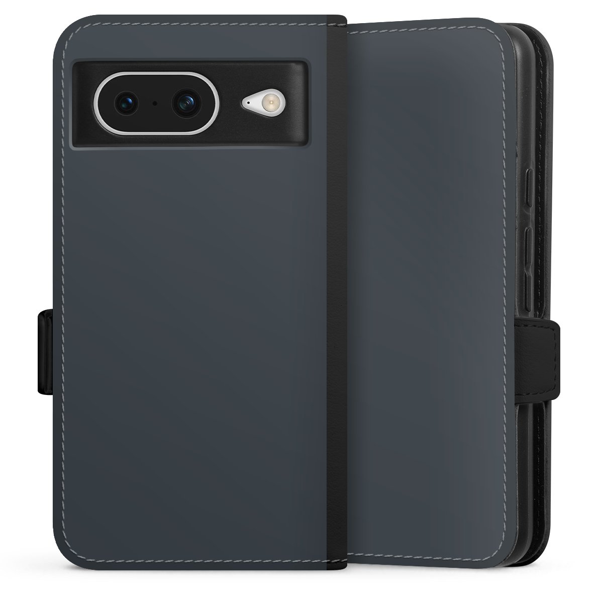 Google Pixel 8 Handy Klapphülle Handyhülle aus Kunst Leder schwarz Flip Case Grey Anthracite Unicoloured Sideflip mit Lasche