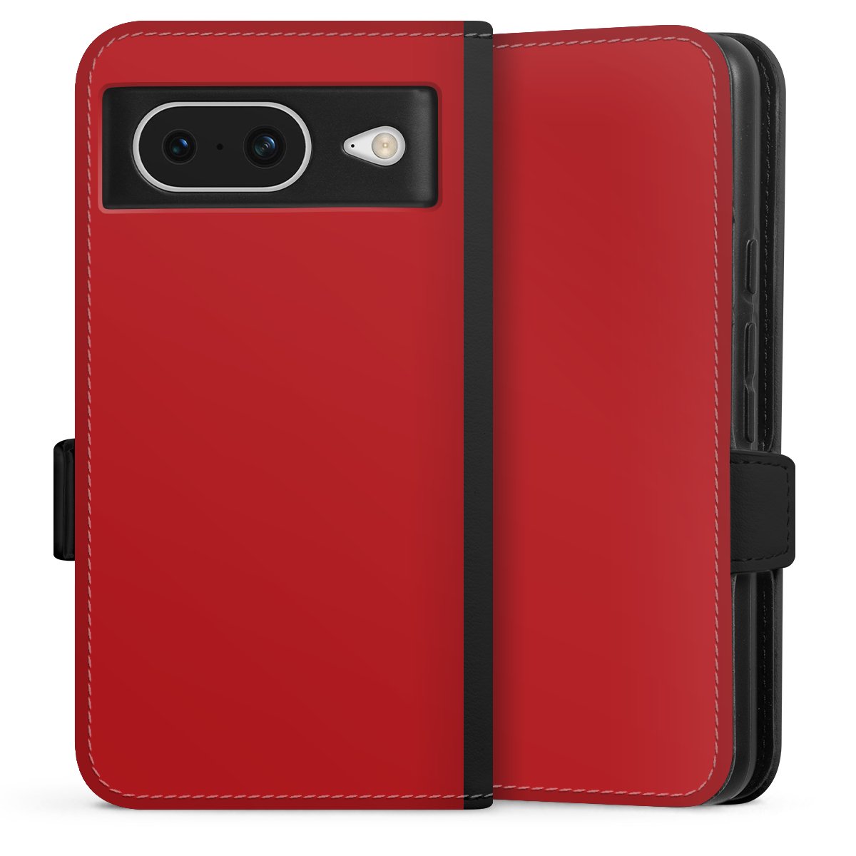 Google Pixel 8 Handy Klapphülle Handyhülle aus Kunst Leder schwarz Flip Case Colour Unicoloured Red Sideflip mit Lasche