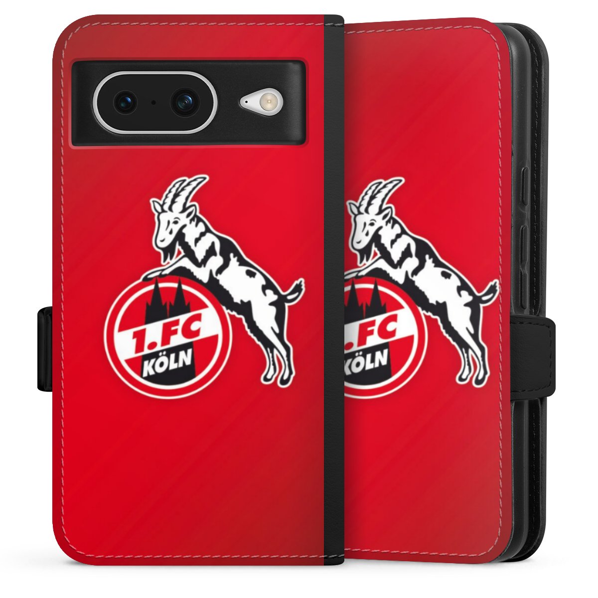 Google Pixel 8 Handy Klapphülle Handyhülle aus Kunst Leder schwarz Flip Case Official Licensed Product Effzeh 1. Fc Köln Sideflip mit Lasche