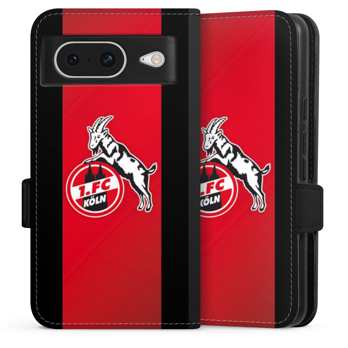 Google Pixel 8 Handy Klapphülle Handyhülle aus Kunst Leder schwarz Flip Case Official Licensed Product Billy Goat Hennes 1. Fc Köln Sideflip mit Lasche