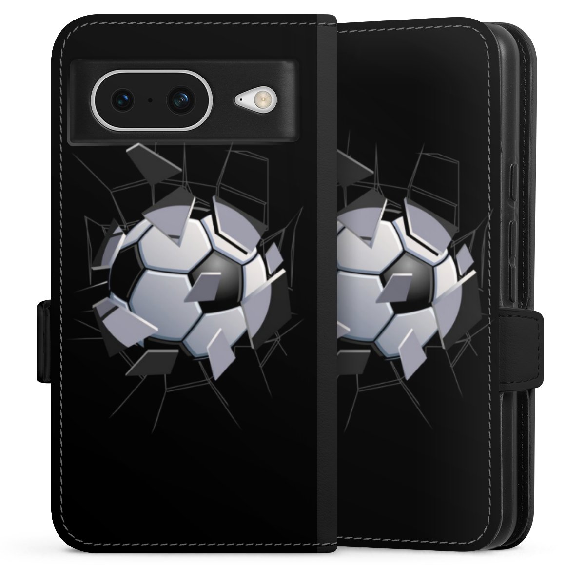 Google Pixel 8 Handy Klapphülle Handyhülle aus Kunst Leder schwarz Flip Case Sports Soccer Mosaic Sideflip mit Lasche