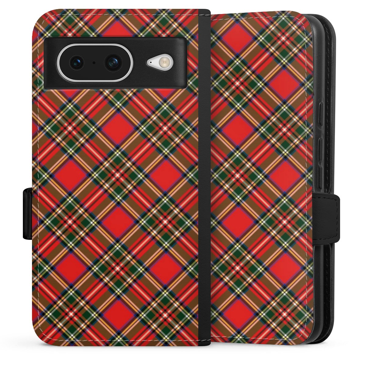 Google Pixel 8 Handy Klapphülle Handyhülle aus Kunst Leder schwarz Flip Case Scotland Scotsman Muster Sideflip mit Lasche