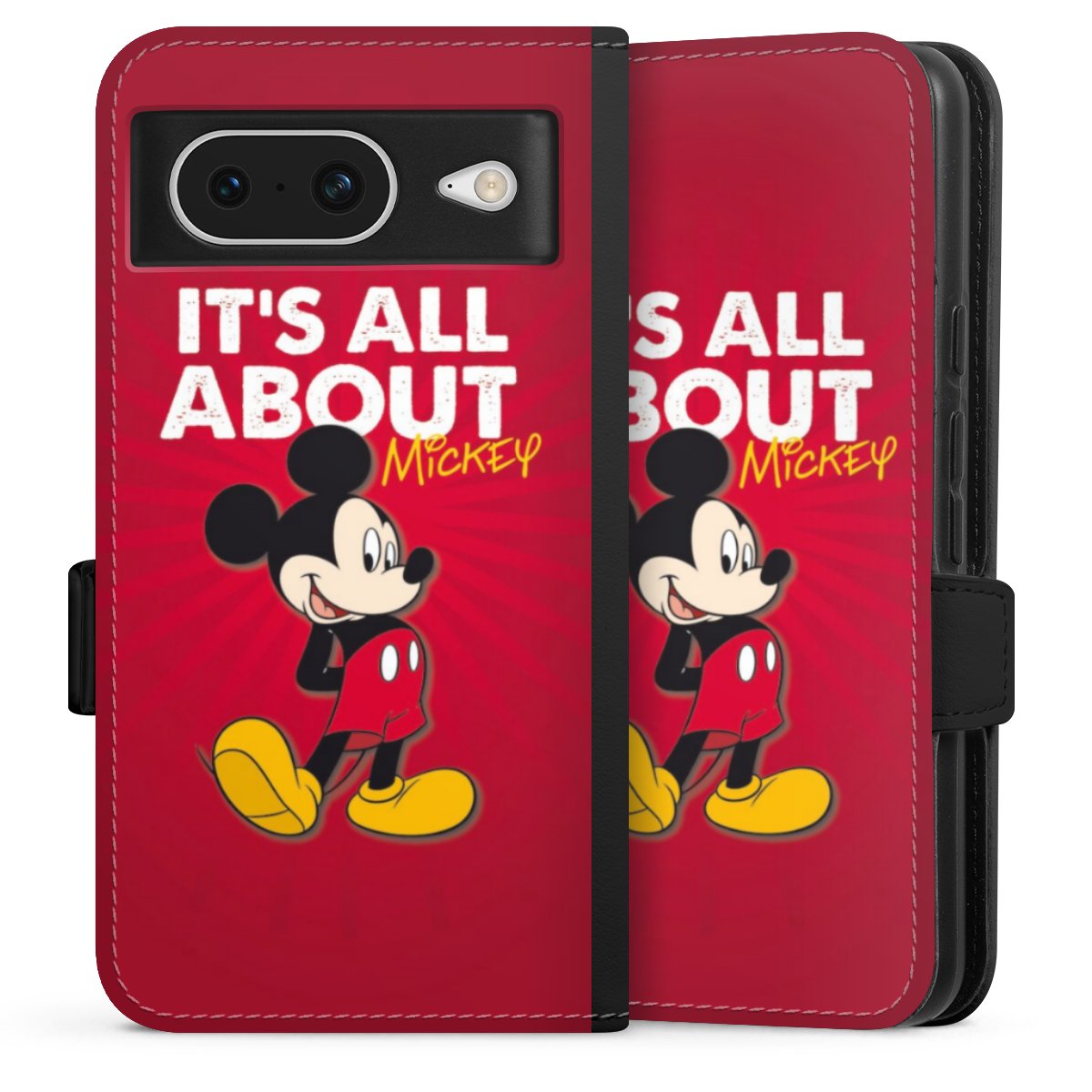 Google Pixel 8 Handy Klapphülle Handyhülle aus Kunst Leder schwarz Flip Case Mouse Disney Official Licensed Product Sideflip mit Lasche