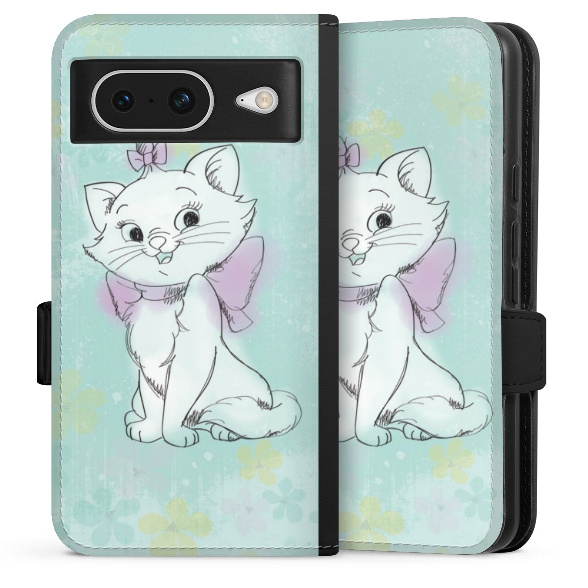 Google Pixel 8 Handy Klapphülle Handyhülle aus Kunst Leder schwarz Flip Case Aristocats Mary Disney Official Licensed Product Sideflip mit Lasche