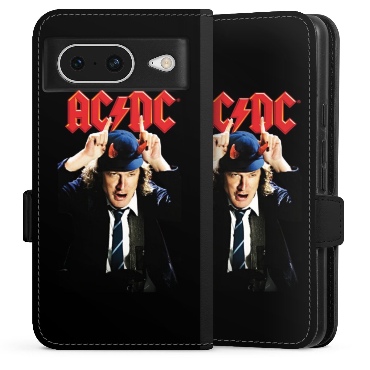 Google Pixel 8 Handy Klapphülle Handyhülle aus Kunst Leder schwarz Flip Case Merchandise Acdc Riverplate Sideflip mit Lasche