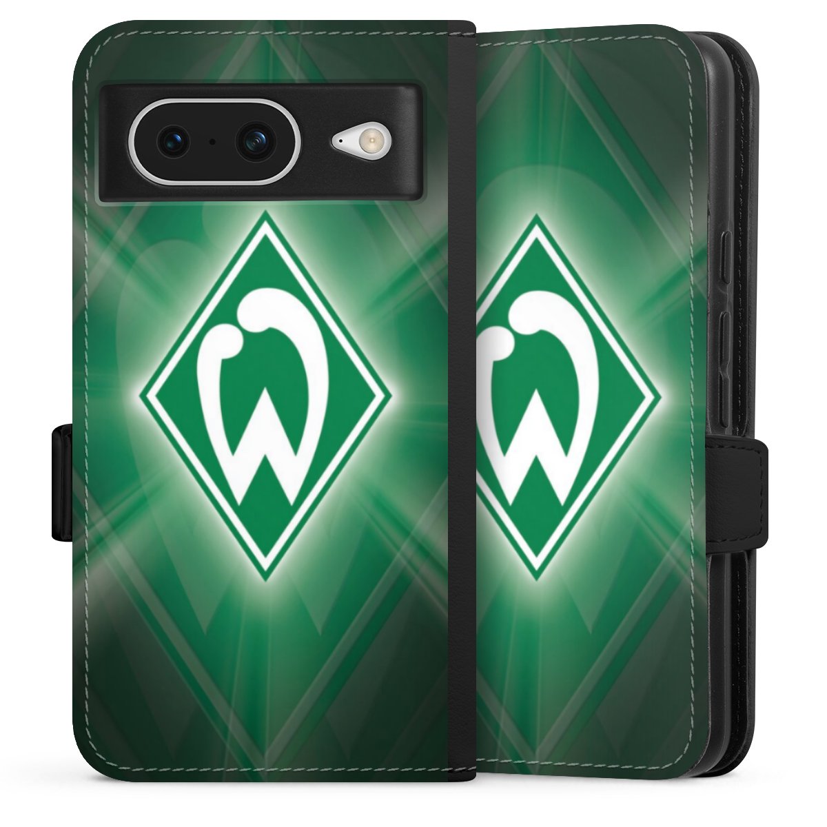 Google Pixel 8 Handy Klapphülle Handyhülle aus Kunst Leder schwarz Flip Case Sv Werder Bremen Official Licensed Product Coat Of Arms Sideflip mit Lasche