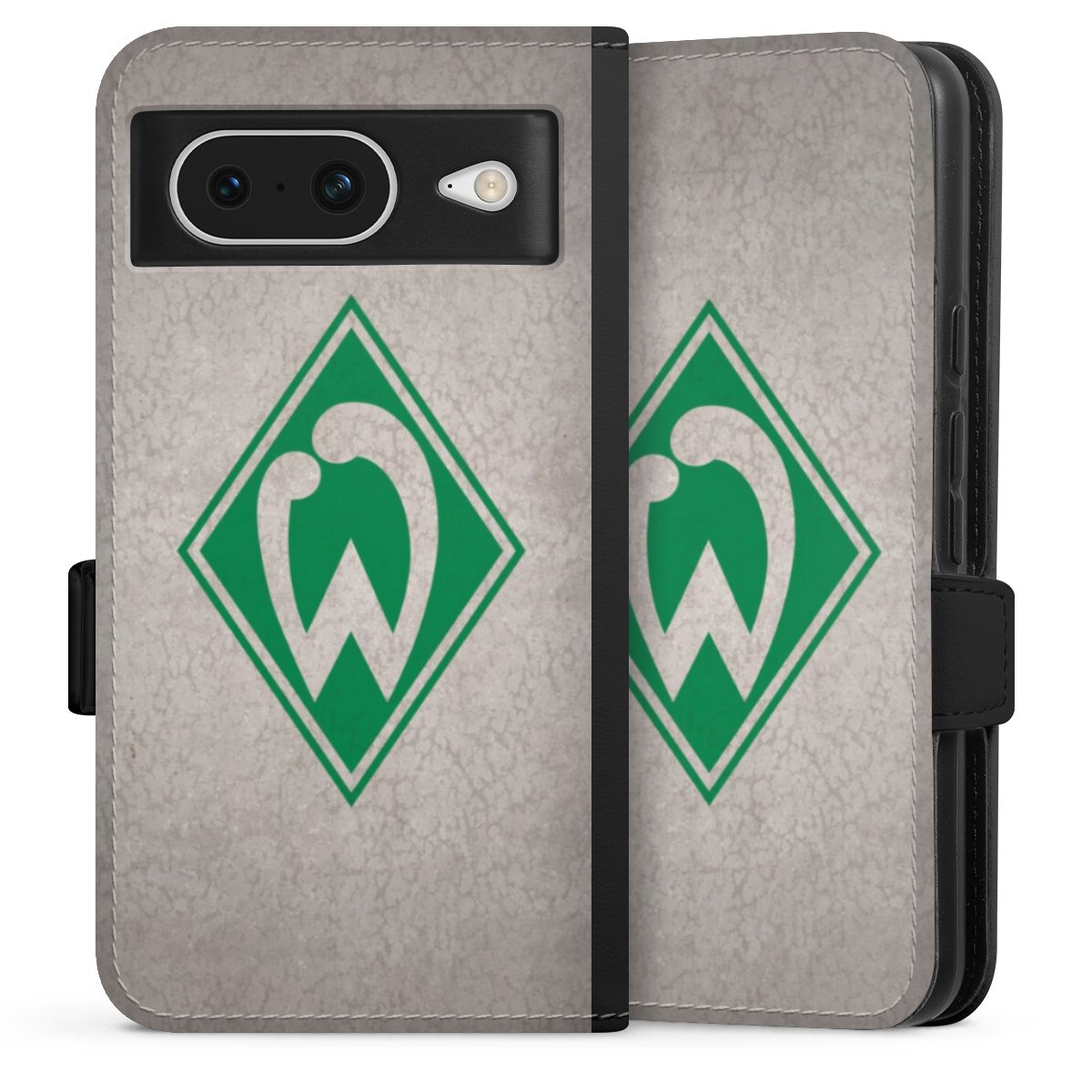 Google Pixel 8 Handy Klapphülle Handyhülle aus Kunst Leder schwarz Flip Case Sv Werder Bremen Concrete Official Licensed Product Sideflip mit Lasche