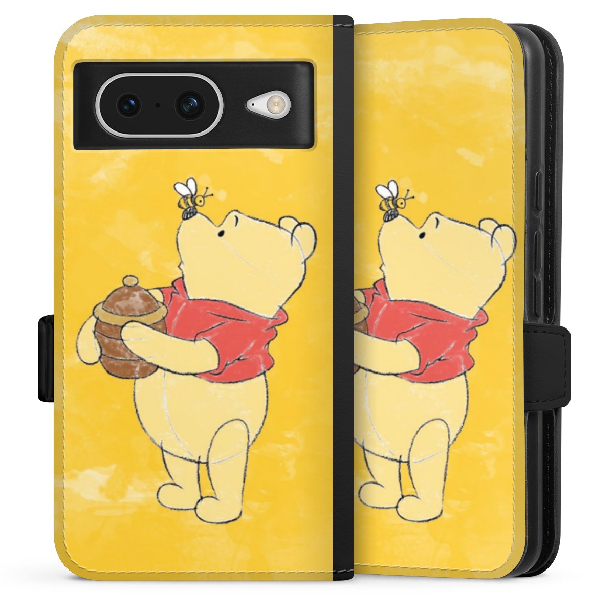 Google Pixel 8 Handy Klapphülle Handyhülle aus Kunst Leder schwarz Flip Case Official Licensed Product Winnie The Pooh Disney Sideflip mit Lasche