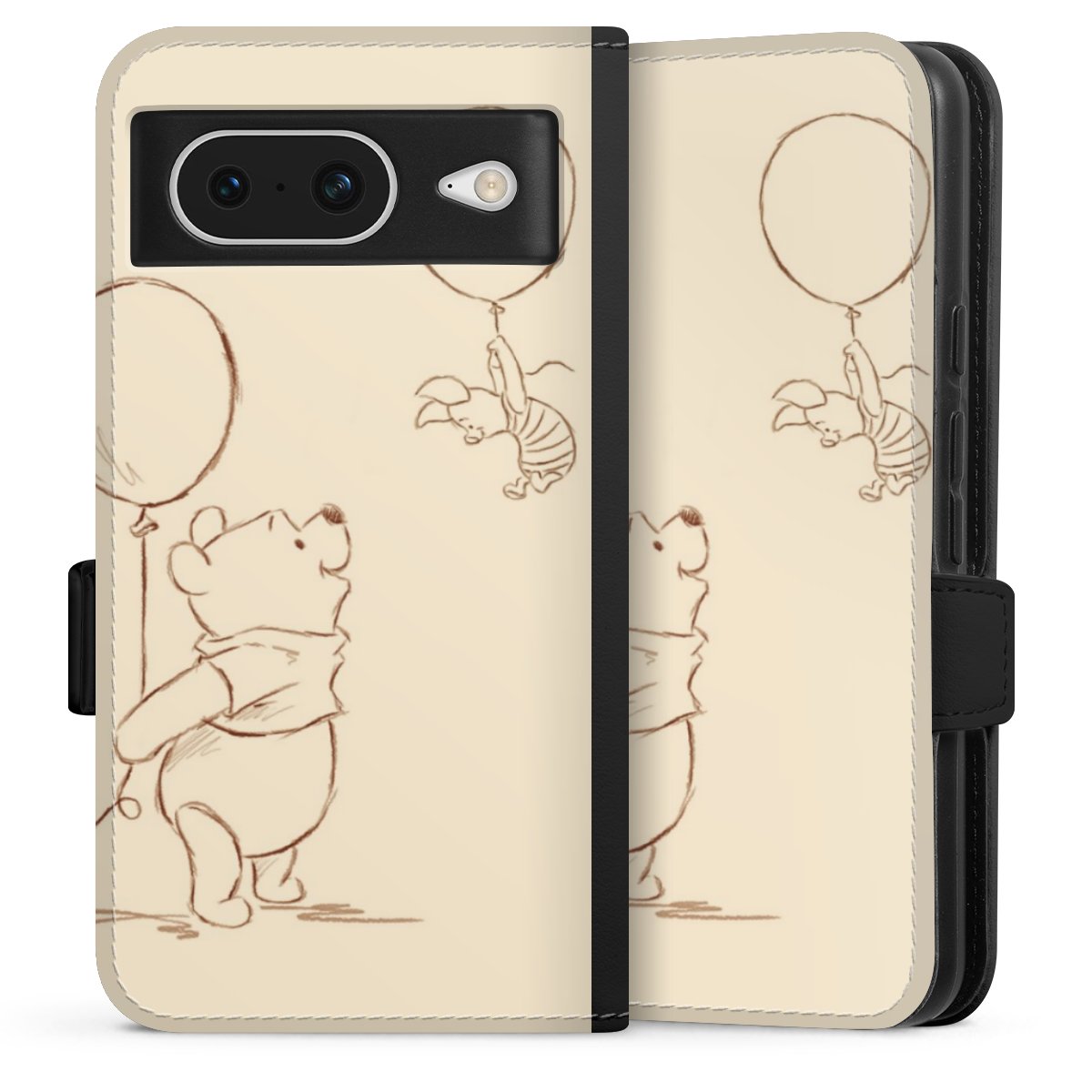 Google Pixel 8 Handy Klapphülle Handyhülle aus Kunst Leder schwarz Flip Case Official Licensed Product Winnie The Pooh Disney Sideflip mit Lasche