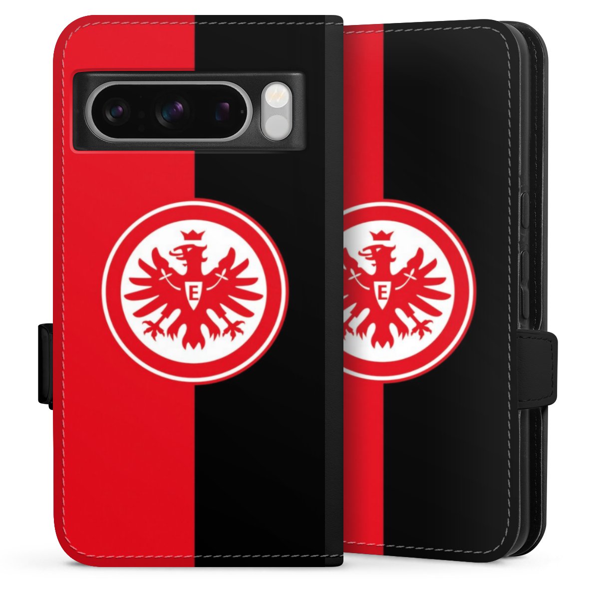 Google Pixel 8 Pro Handy Klapphülle Handyhülle aus Kunst Leder schwarz Flip Case Official Licensed Product Eintracht Frankfurt Sge Sideflip mit Lasche