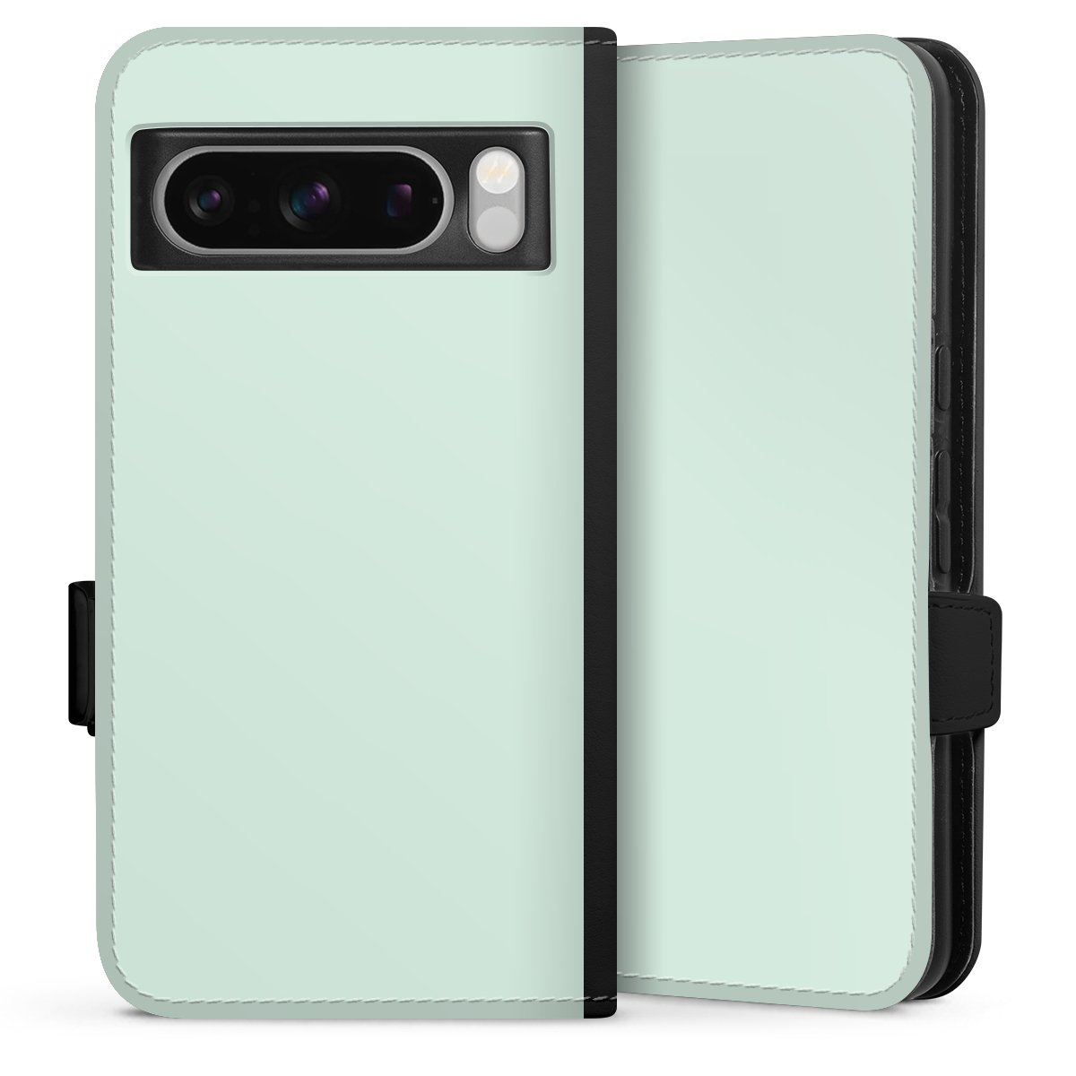 Google Pixel 8 Pro Handy Klapphülle Handyhülle aus Kunst Leder schwarz Flip Case Green Unicoloured Mint Sideflip mit Lasche