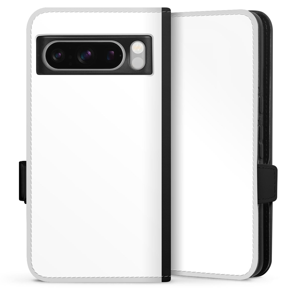 Google Pixel 8 Pro Handy Klapphülle Handyhülle aus Kunst Leder schwarz Flip Case Unicoloured Colour White Sideflip mit Lasche