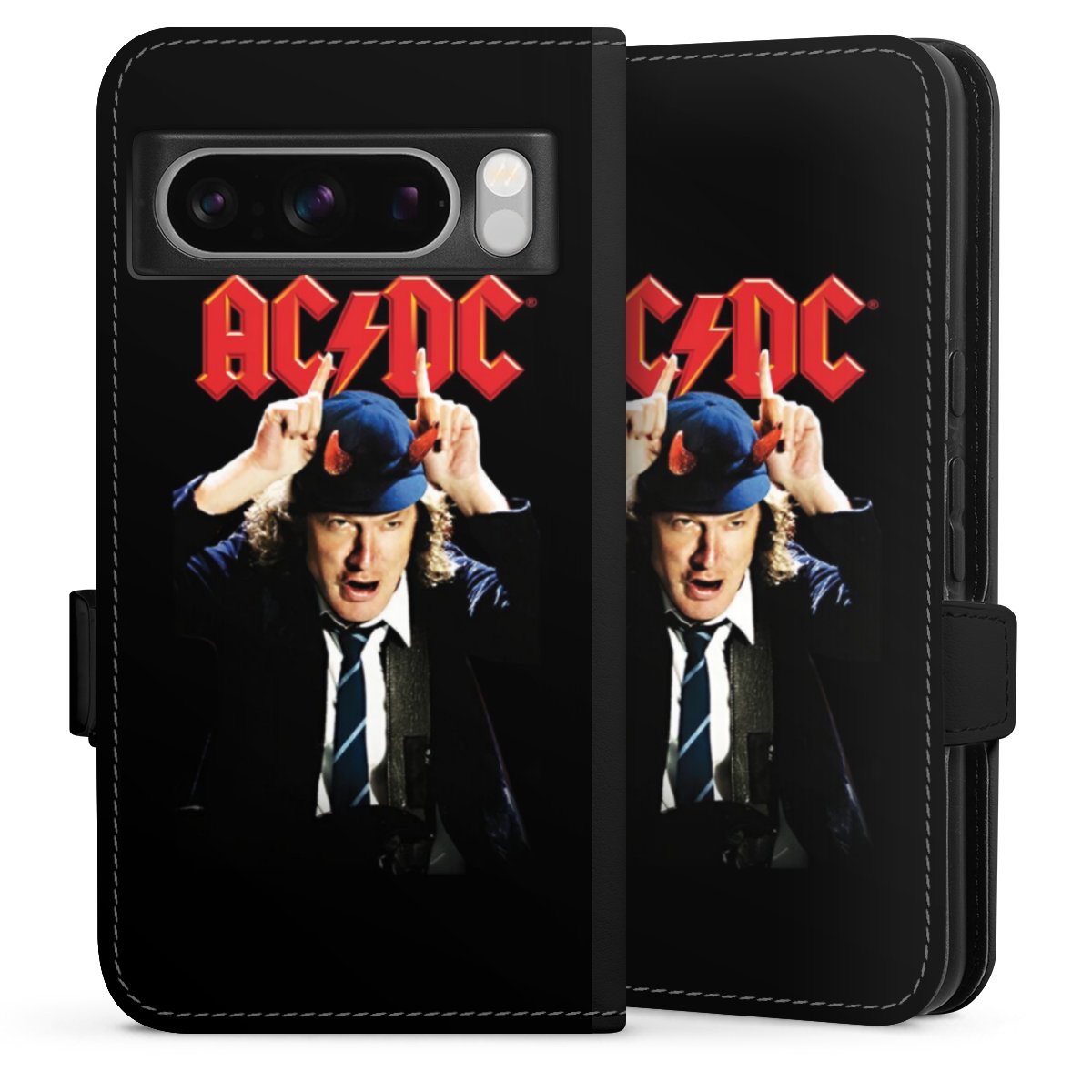 Google Pixel 8 Pro Handy Klapphülle Handyhülle aus Kunst Leder schwarz Flip Case Merchandise Acdc Riverplate Sideflip mit Lasche