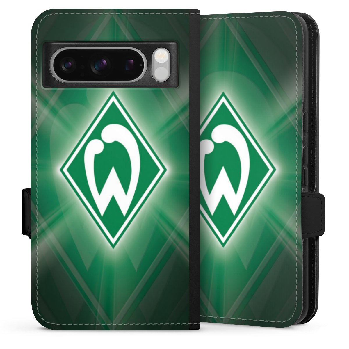 Google Pixel 8 Pro Handy Klapphülle Handyhülle aus Kunst Leder schwarz Flip Case Sv Werder Bremen Official Licensed Product Coat Of Arms Sideflip mit Lasche