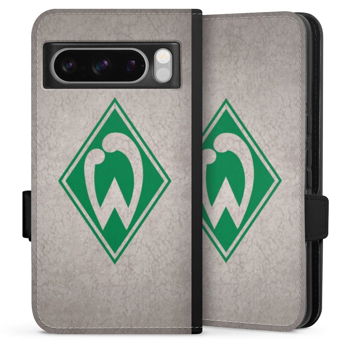 Google Pixel 8 Pro Handy Klapphülle Handyhülle aus Kunst Leder schwarz Flip Case Sv Werder Bremen Concrete Official Licensed Product Sideflip mit Lasche