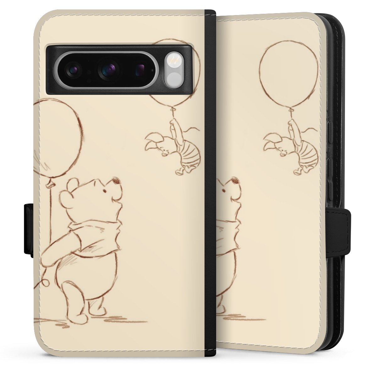 Google Pixel 8 Pro Handy Klapphülle Handyhülle aus Kunst Leder schwarz Flip Case Official Licensed Product Winnie The Pooh Disney Sideflip mit Lasche