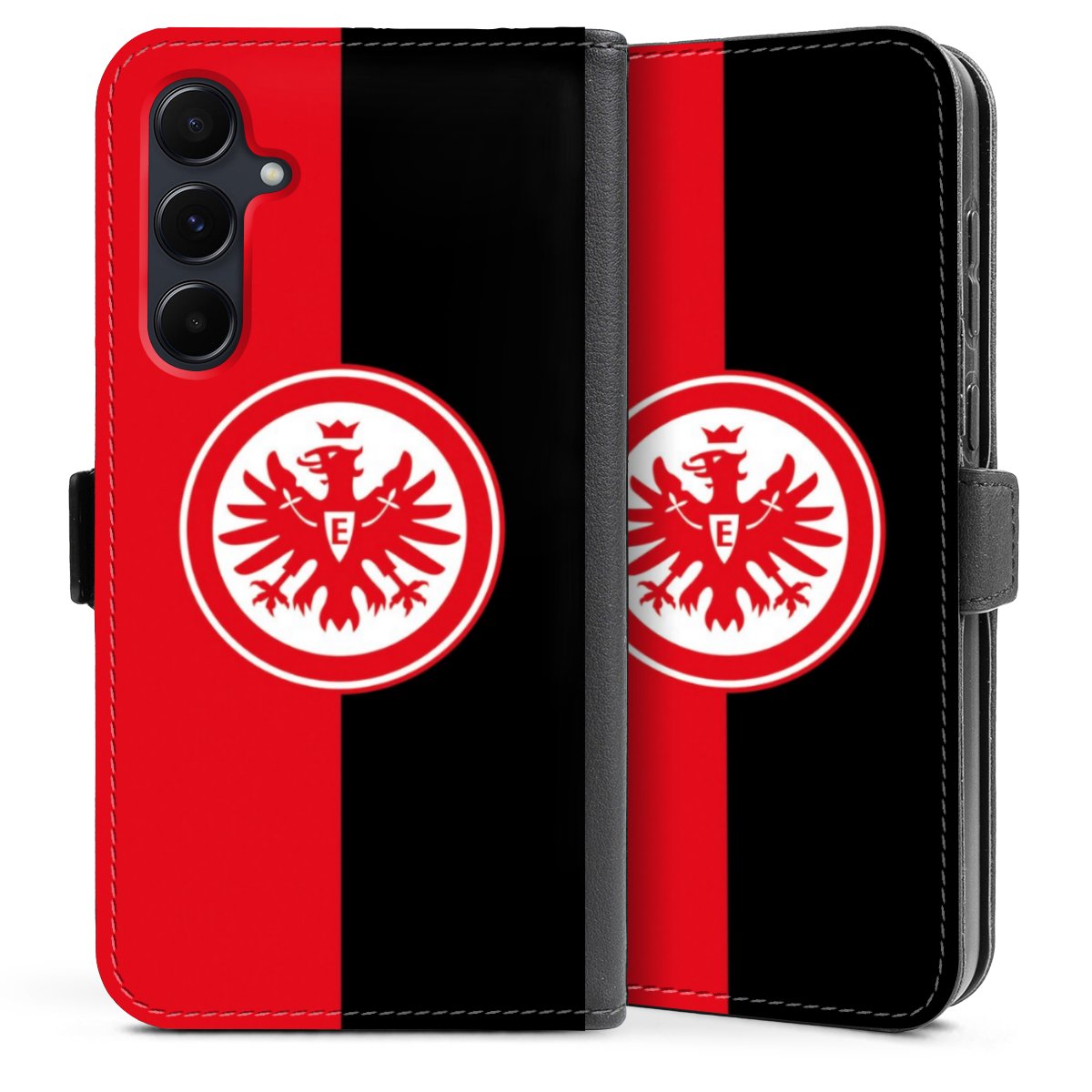 Galaxy A35 5G Handy Klapphülle Handyhülle aus Kunst Leder schwarz Flip Case Official Licensed Product Eintracht Frankfurt Sge Sideflip mit Lasche