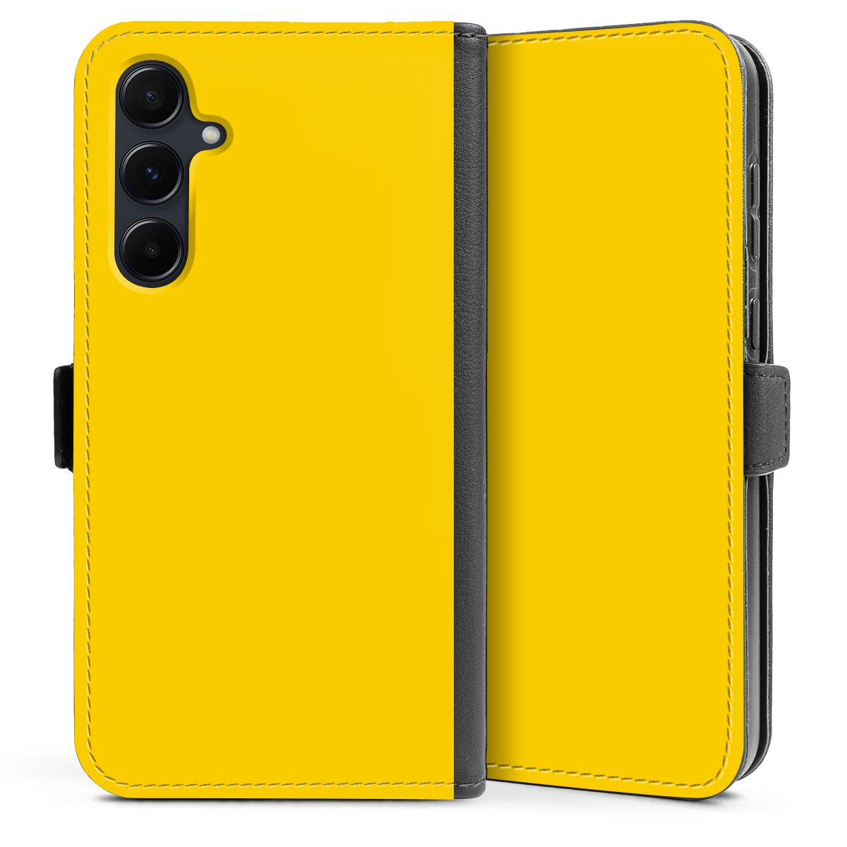 Galaxy A35 5G Handy Klapphülle Handyhülle aus Kunst Leder schwarz Flip Case Yellow Unicoloured Colour Sideflip mit Lasche