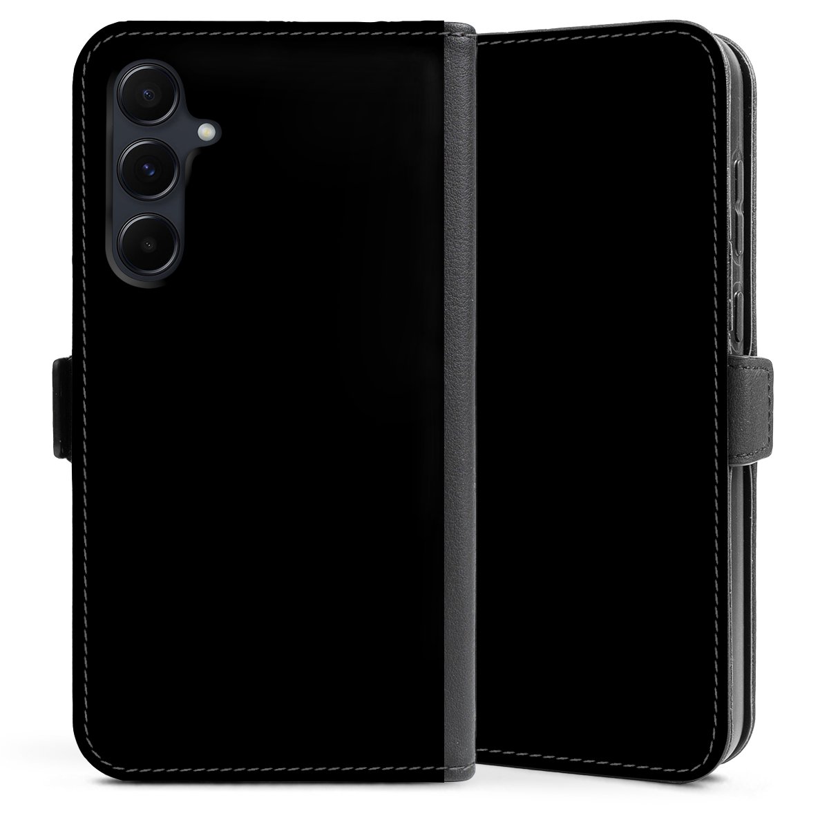 Galaxy A35 5G Handy Klapphülle Handyhülle aus Kunst Leder schwarz Flip Case Black Colour Unicoloured Sideflip mit Lasche