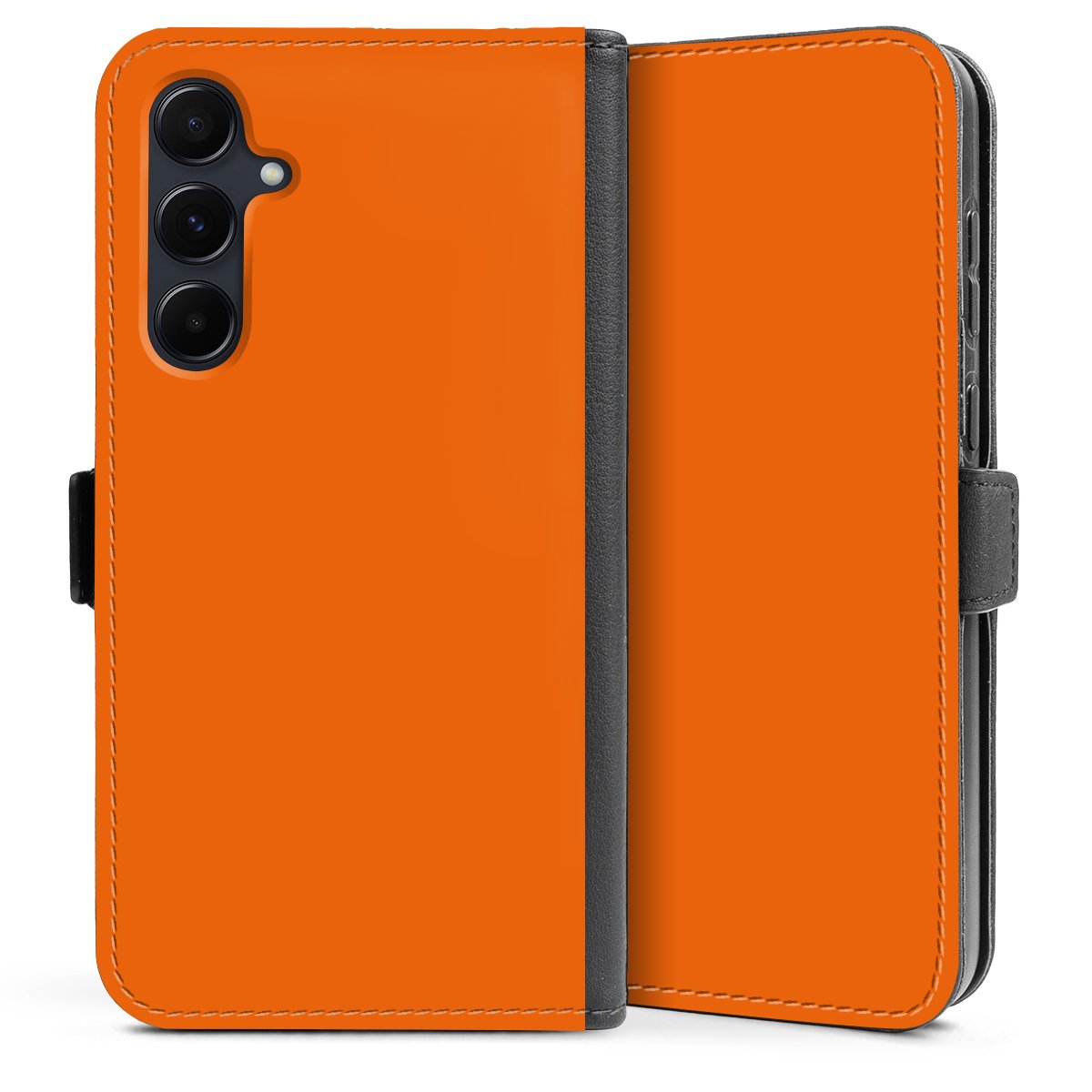 Galaxy A35 5G Handy Klapphülle Handyhülle aus Kunst Leder schwarz Flip Case Orange Colour Unicoloured Sideflip mit Lasche