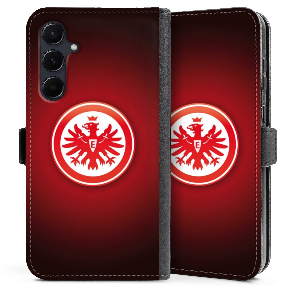 Galaxy A35 5G Handy Klapphülle Handyhülle aus Kunst Leder schwarz Flip Case Eintracht Frankfurt Official Licensed Product Coat Of Arms Sideflip mit Lasche