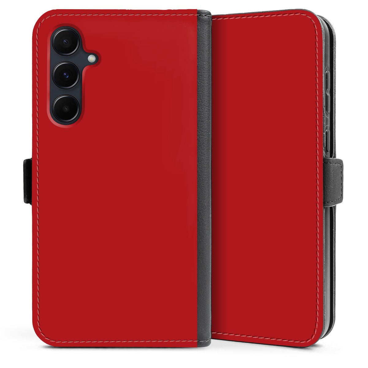 Galaxy A35 5G Handy Klapphülle Handyhülle aus Kunst Leder schwarz Flip Case Colour Unicoloured Red Sideflip mit Lasche