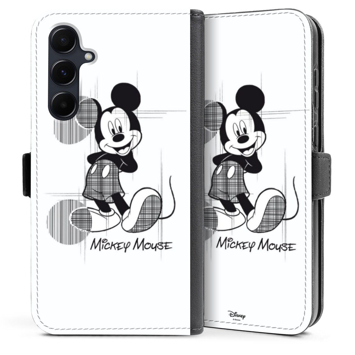 Galaxy A35 5G Handy Klapphülle Handyhülle aus Kunst Leder schwarz Flip Case Disney Official Licensed Product Mickey Mouse Sideflip mit Lasche