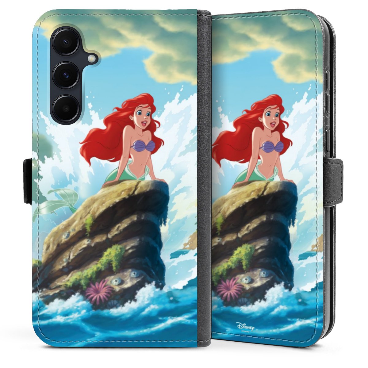 Galaxy A35 5G Handy Klapphülle Handyhülle aus Kunst Leder schwarz Flip Case Mermaid Arielle Die Meerjungfrau Official Licensed Product Sideflip mit Lasche