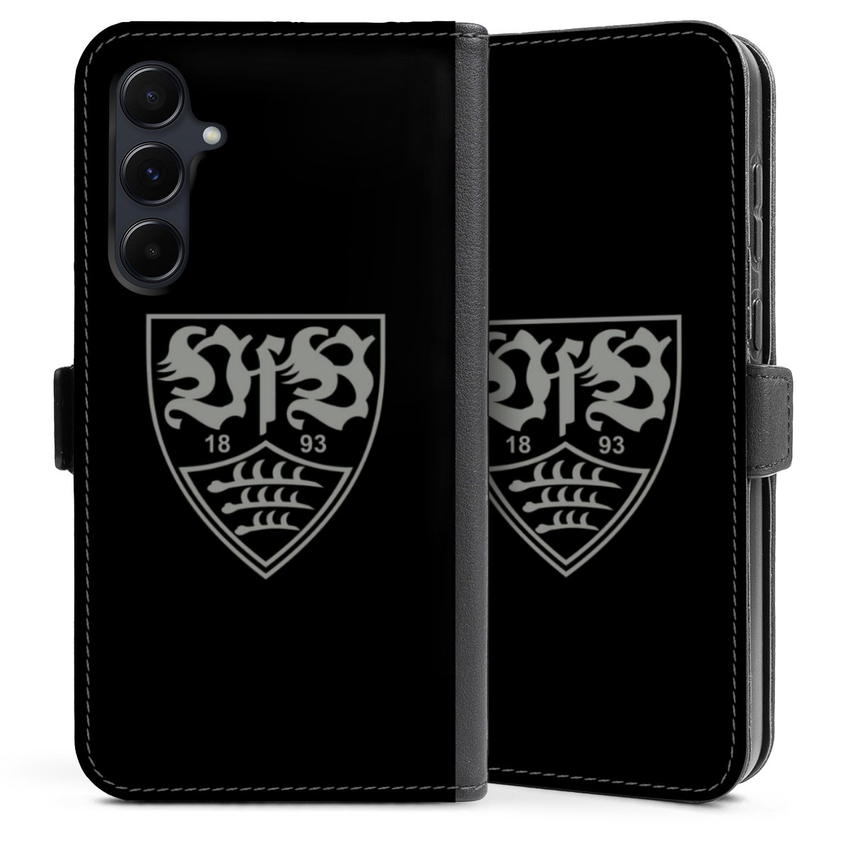 Galaxy A35 5G Handy Klapphülle Handyhülle aus Kunst Leder schwarz Flip Case Official Licensed Product Vfb Stuttgart Sideflip mit Lasche