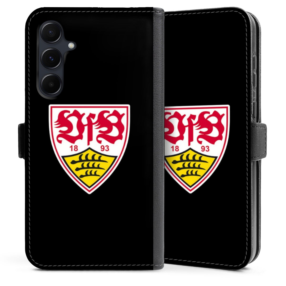 Galaxy A35 5G Handy Klapphülle Handyhülle aus Kunst Leder schwarz Flip Case Vfb Stuttgart Official Licensed Product Coat Of Arms Sideflip mit Lasche