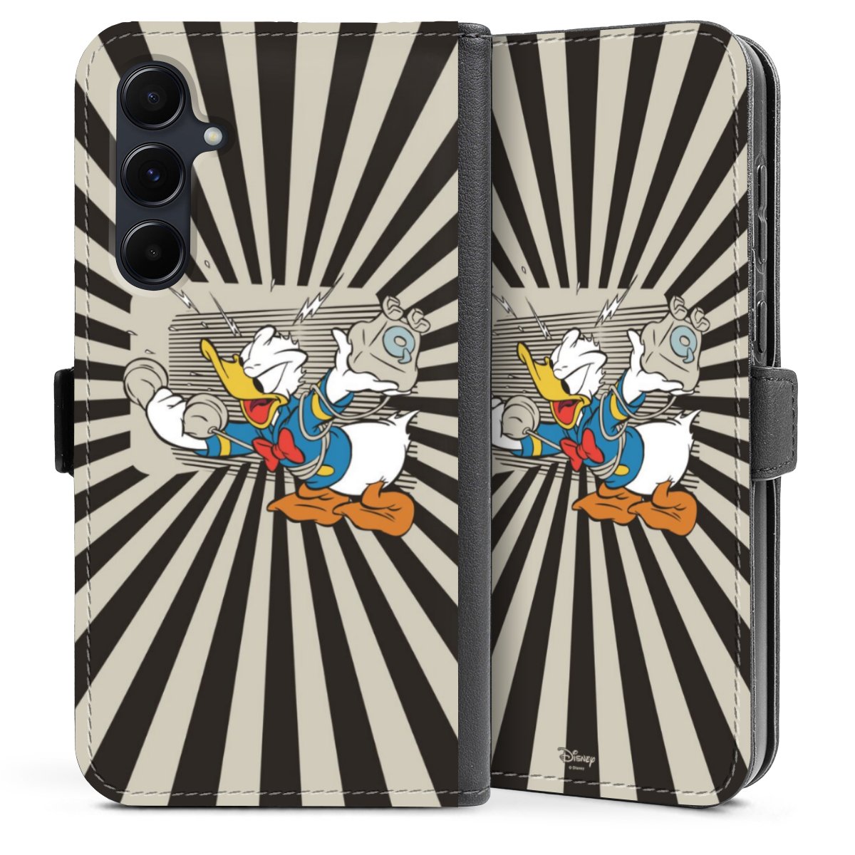 Galaxy A35 5G Handy Klapphülle Handyhülle aus Kunst Leder schwarz Flip Case Donald Duck Disney Official Licensed Product Sideflip mit Lasche