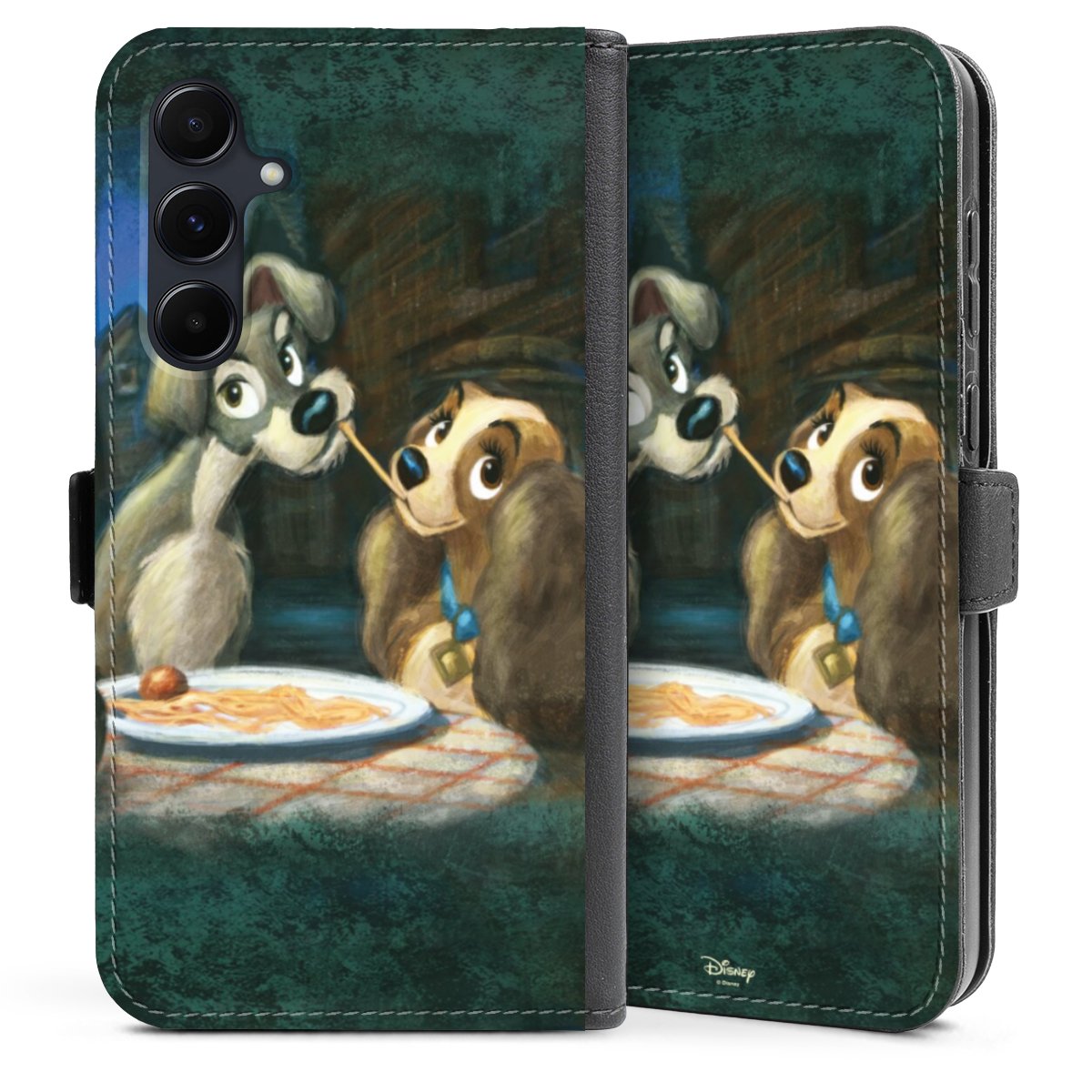 Galaxy A35 5G Handy Klapphülle Handyhülle aus Kunst Leder schwarz Flip Case Lady And The Tramp Official Licensed Product Disney Sideflip mit Lasche