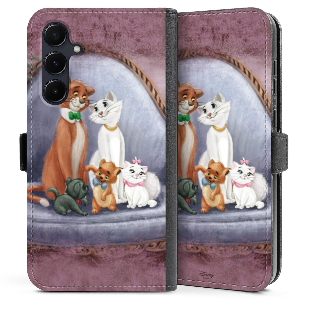 Galaxy A35 5G Handy Klapphülle Handyhülle aus Kunst Leder schwarz Flip Case Official Licensed Product Disney Aristocats Sideflip mit Lasche