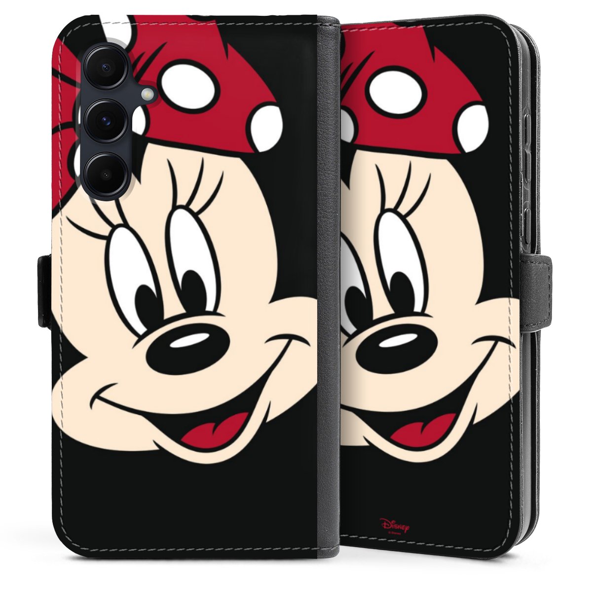 Galaxy A35 5G Handy Klapphülle Handyhülle aus Kunst Leder schwarz Flip Case Minnie Mouse Official Licensed Product Disney Sideflip mit Lasche