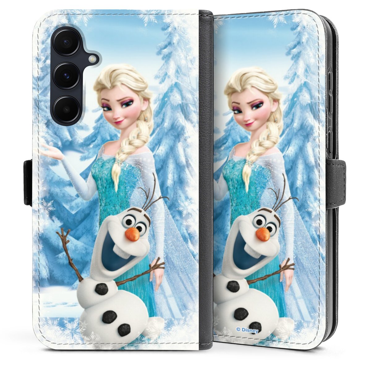 Galaxy A35 5G Handy Klapphülle Handyhülle aus Kunst Leder schwarz Flip Case Official Licensed Product Frozen Elsa Disney Sideflip mit Lasche