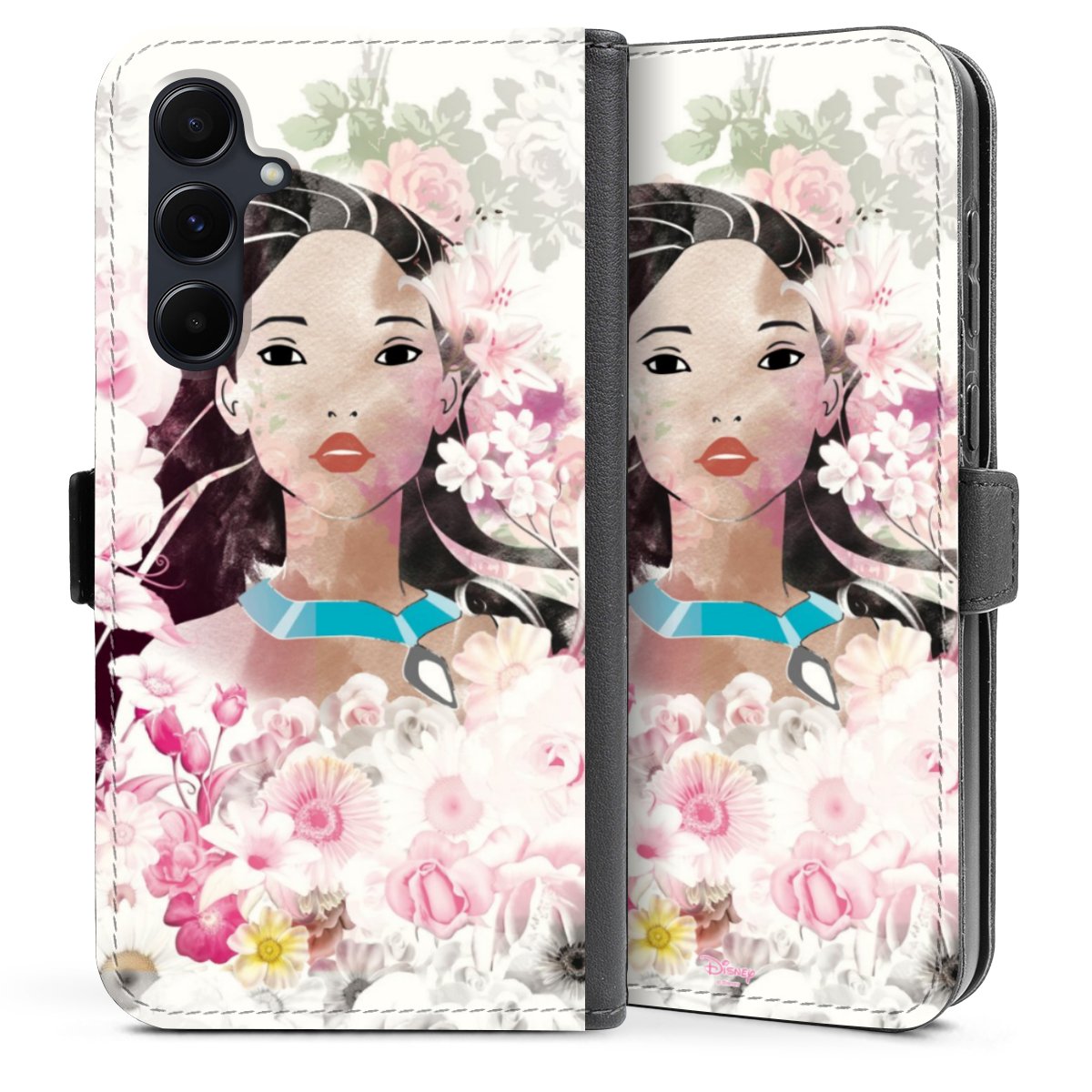 Galaxy A35 5G Handy Klapphülle Handyhülle aus Kunst Leder schwarz Flip Case Pocahontas Official Licensed Product Disney Sideflip mit Lasche