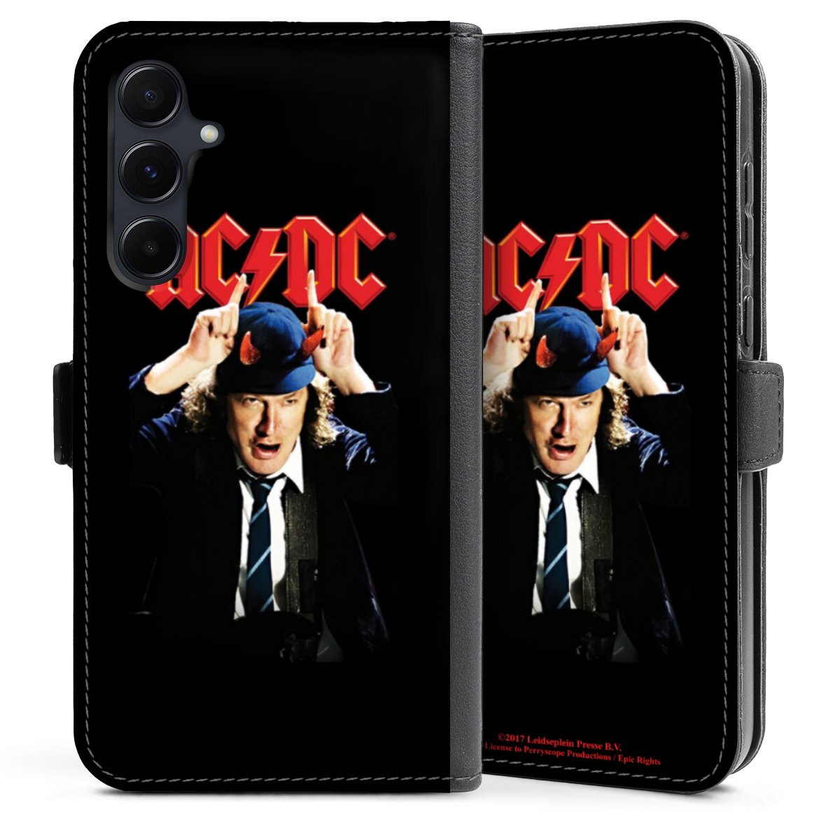 Galaxy A35 5G Handy Klapphülle Handyhülle aus Kunst Leder schwarz Flip Case Merchandise Acdc Riverplate Sideflip mit Lasche