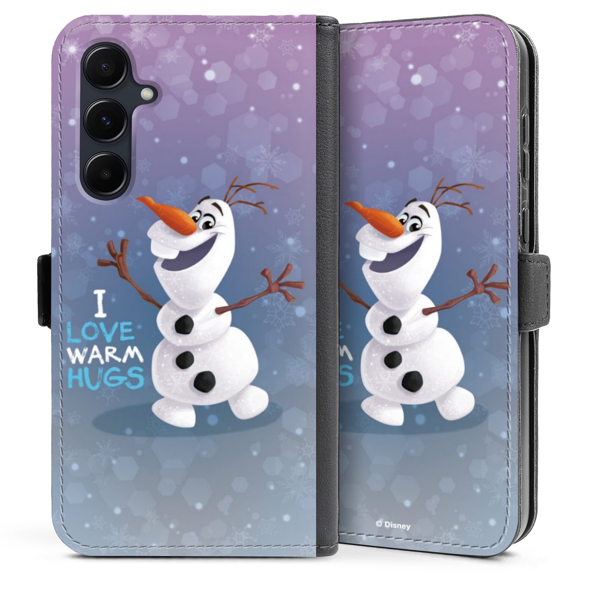 Galaxy A35 5G Handy Klapphülle Handyhülle aus Kunst Leder schwarz Flip Case Frozen Frozen Olaf Official Licensed Product Sideflip mit Lasche