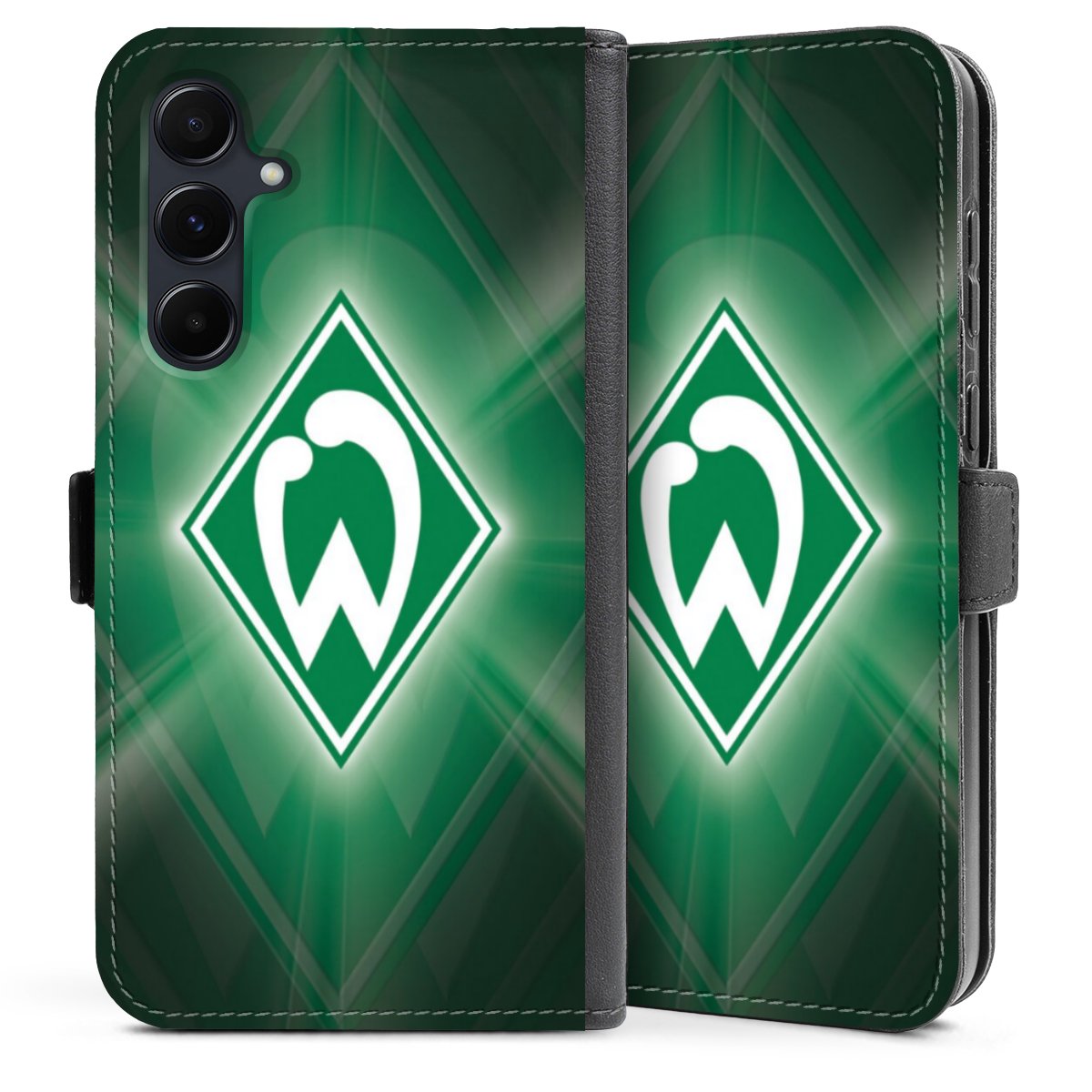 Galaxy A35 5G Handy Klapphülle Handyhülle aus Kunst Leder schwarz Flip Case Sv Werder Bremen Official Licensed Product Coat Of Arms Sideflip mit Lasche