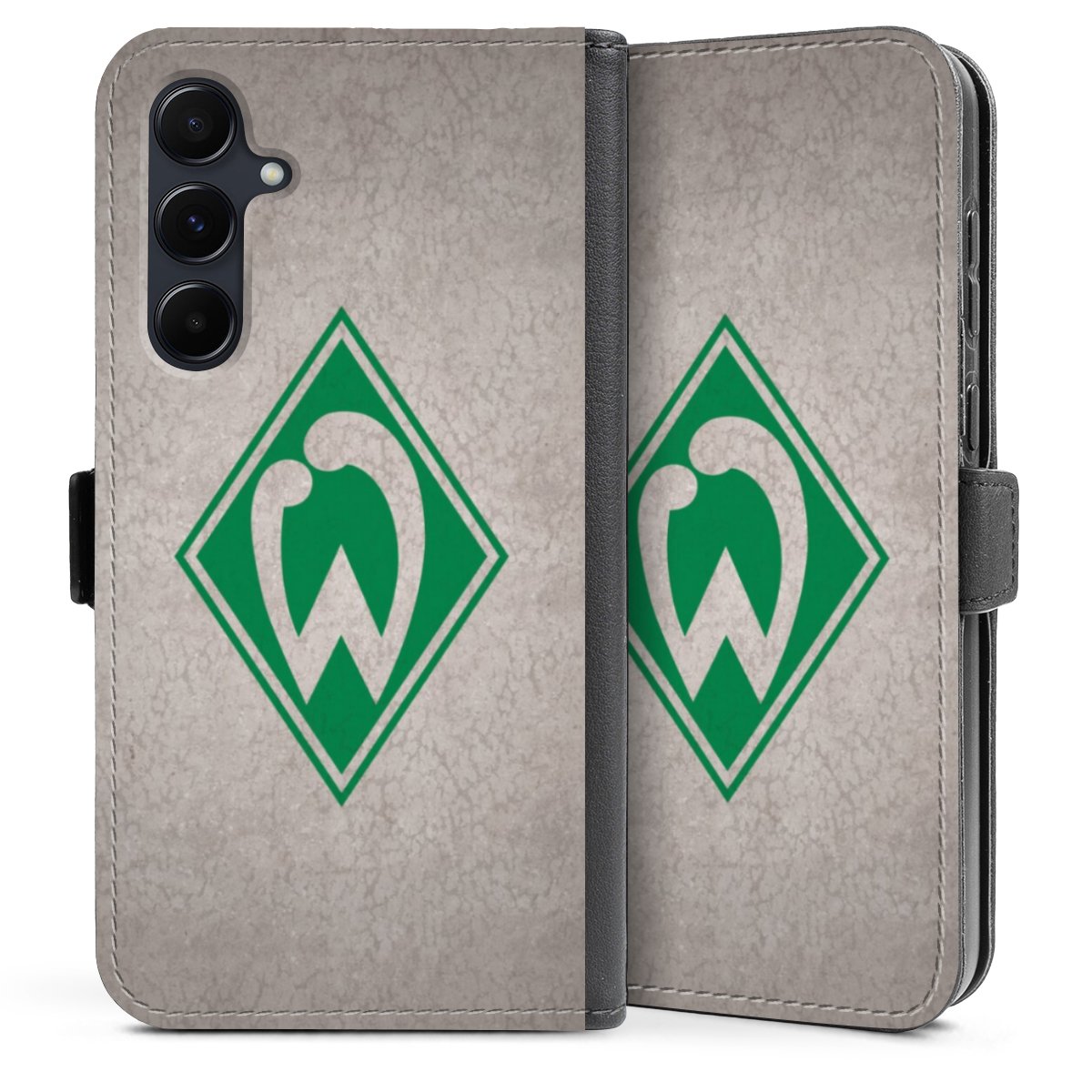 Galaxy A35 5G Handy Klapphülle Handyhülle aus Kunst Leder schwarz Flip Case Sv Werder Bremen Concrete Official Licensed Product Sideflip mit Lasche