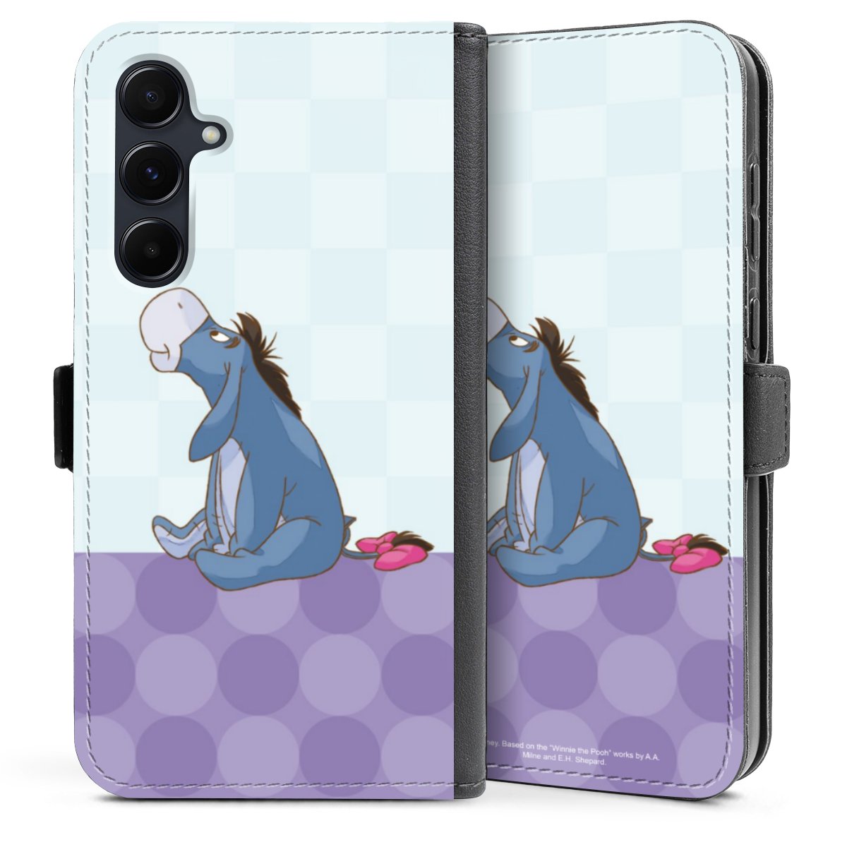 Galaxy A35 5G Handy Klapphülle Handyhülle aus Kunst Leder schwarz Flip Case Disney Donkey Winnie The Pooh Sideflip mit Lasche