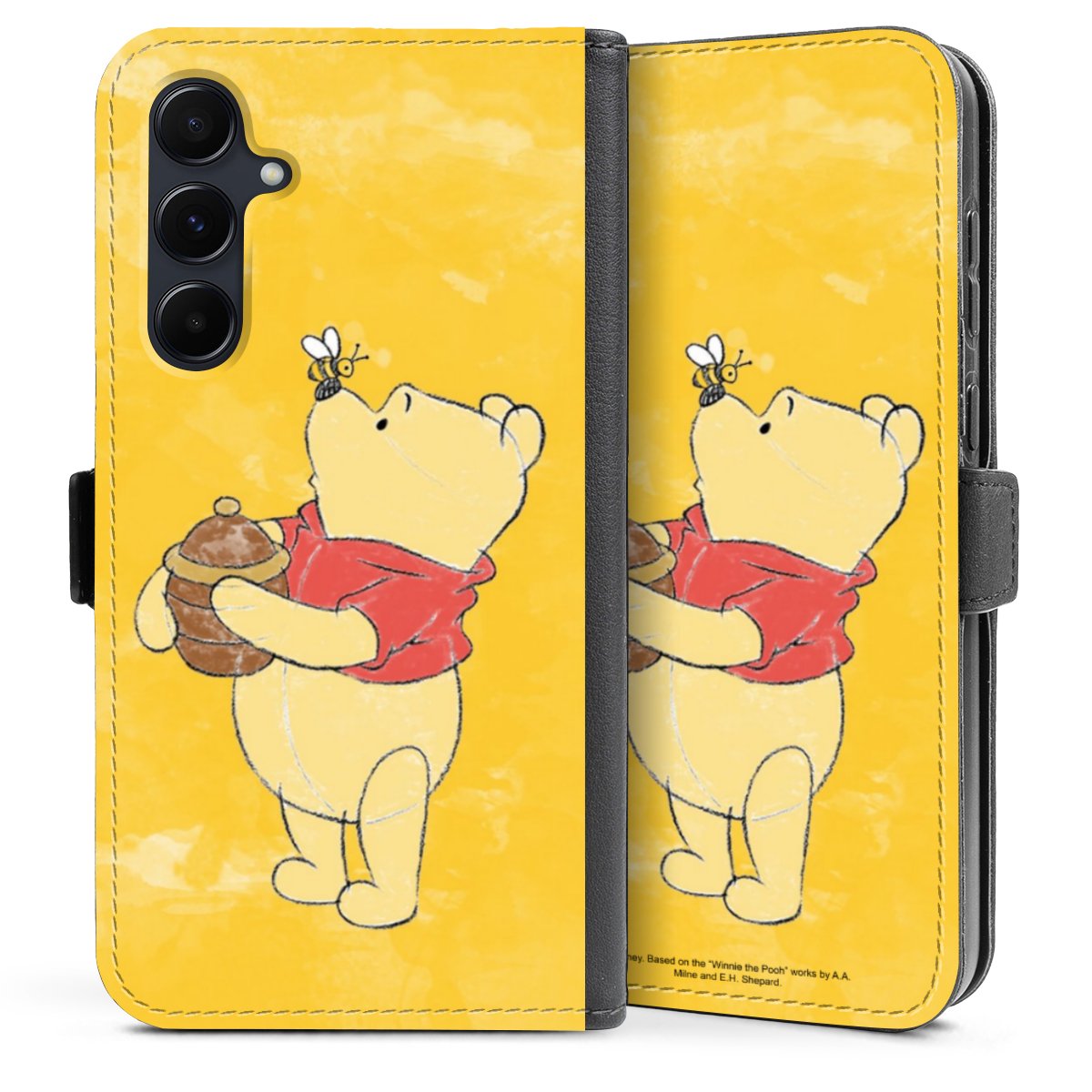 Galaxy A35 5G Handy Klapphülle Handyhülle aus Kunst Leder schwarz Flip Case Official Licensed Product Winnie The Pooh Disney Sideflip mit Lasche