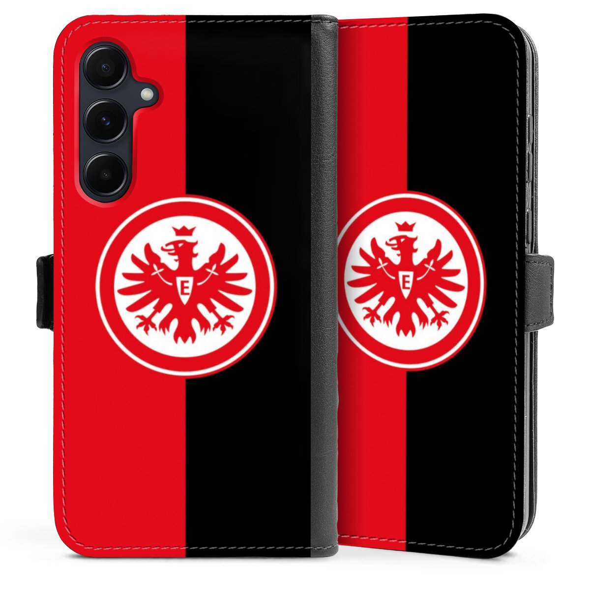 Galaxy A55 5G Handy Klapphülle Handyhülle aus Kunst Leder schwarz Flip Case Official Licensed Product Eintracht Frankfurt Sge Sideflip mit Lasche