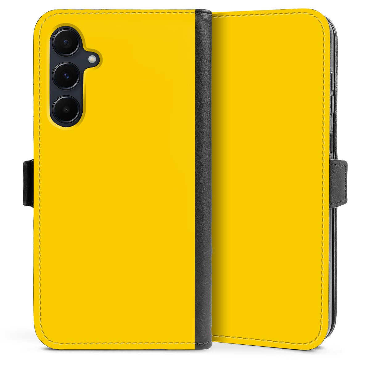 Galaxy A55 5G Handy Klapphülle Handyhülle aus Kunst Leder schwarz Flip Case Yellow Unicoloured Colour Sideflip mit Lasche