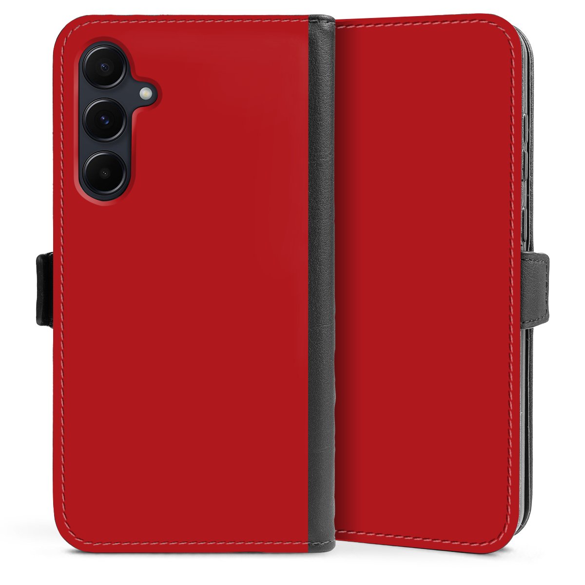 Galaxy A55 5G Handy Klapphülle Handyhülle aus Kunst Leder schwarz Flip Case Colour Unicoloured Red Sideflip mit Lasche