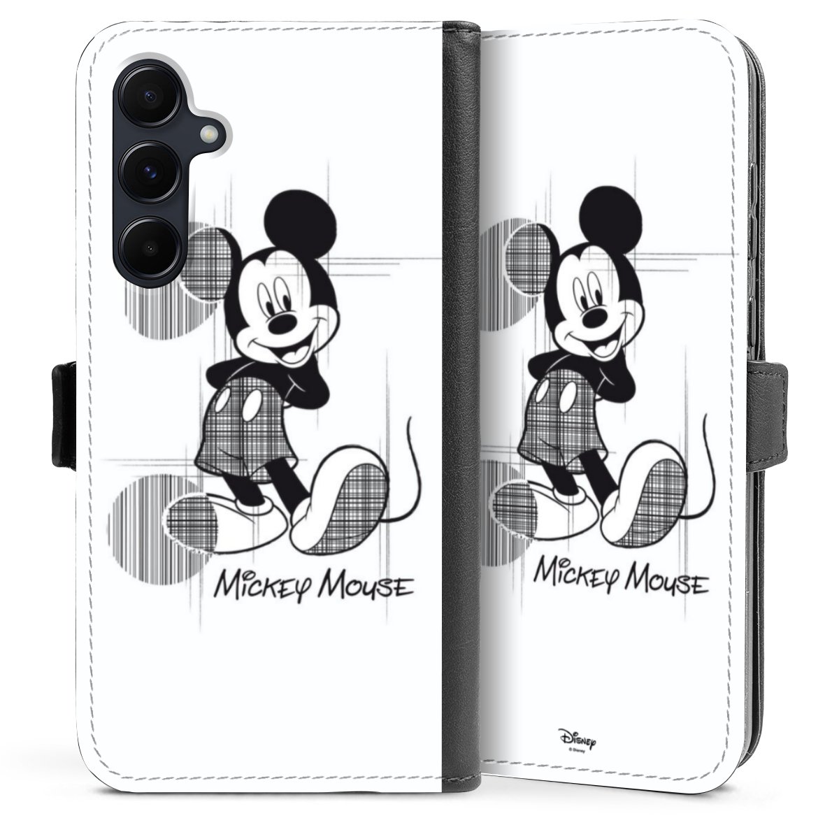 Galaxy A55 5G Handy Klapphülle Handyhülle aus Kunst Leder schwarz Flip Case Disney Official Licensed Product Mickey Mouse Sideflip mit Lasche