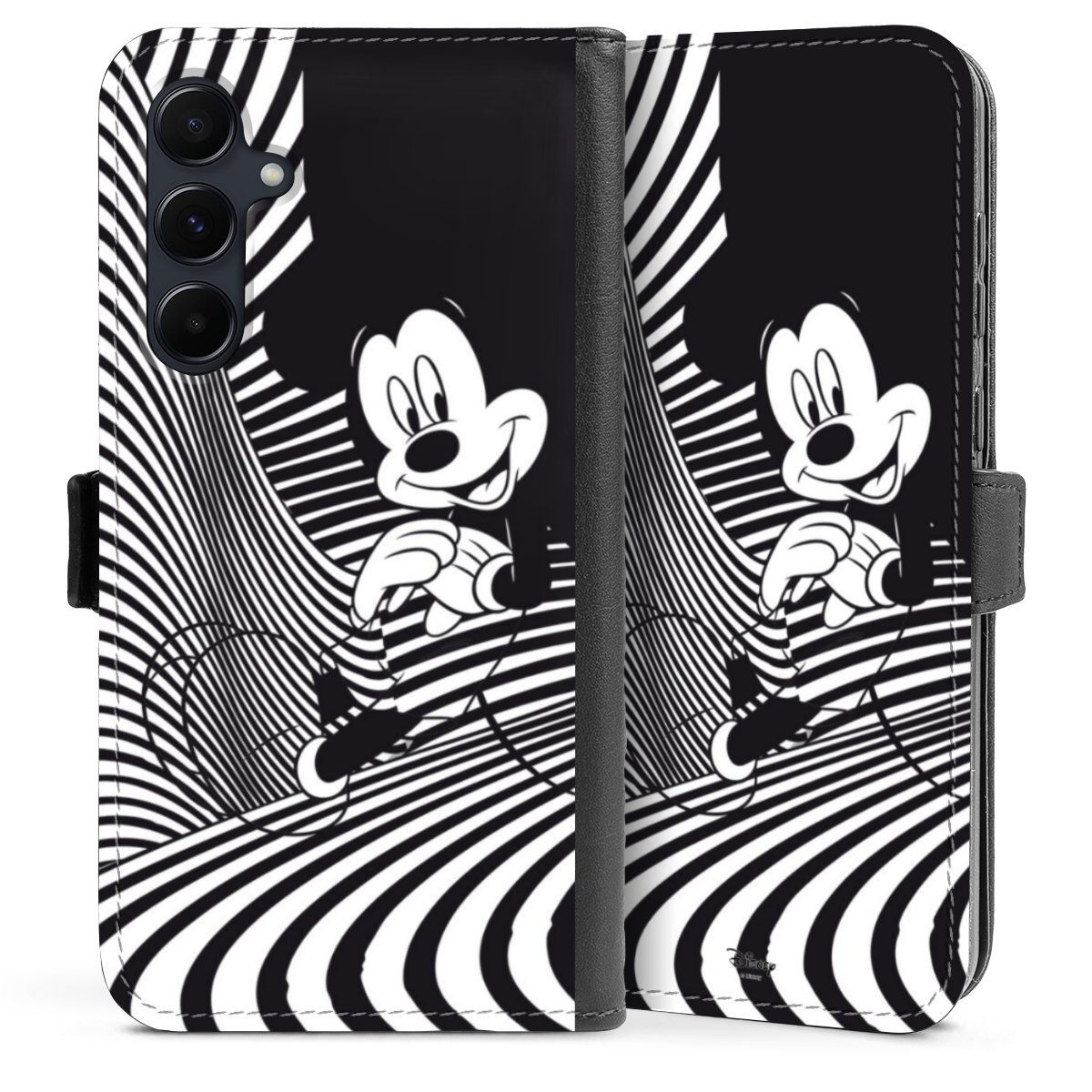 Galaxy A55 5G Handy Klapphülle Handyhülle aus Kunst Leder schwarz Flip Case Disney Official Licensed Product Mickey Mouse Sideflip mit Lasche