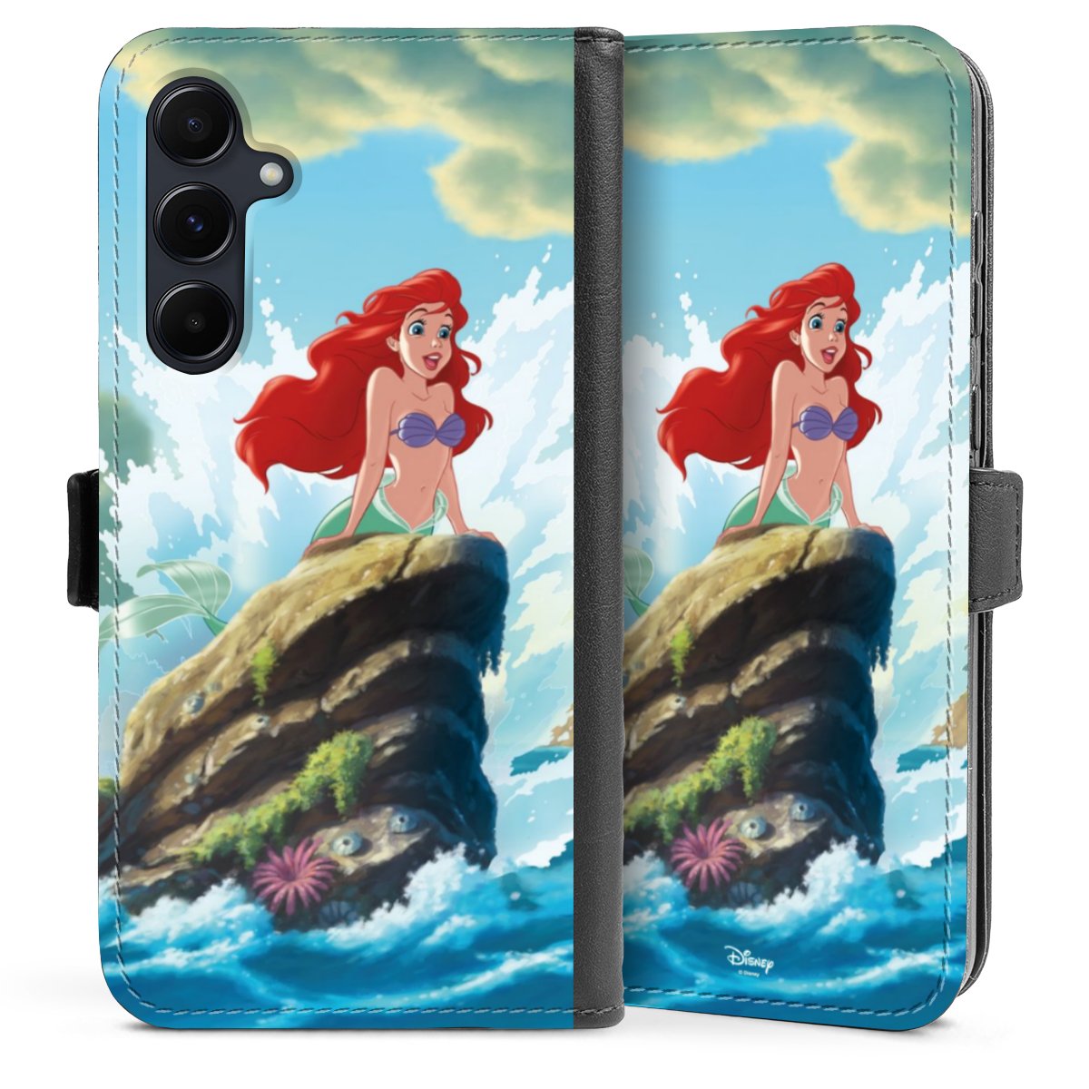 Galaxy A55 5G Handy Klapphülle Handyhülle aus Kunst Leder schwarz Flip Case Mermaid Arielle Die Meerjungfrau Official Licensed Product Sideflip mit Lasche